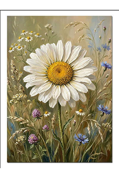 Artmeg Spring Breeze in a Field of Daisies Decorative Canvas - Mdf Wood Tabletop