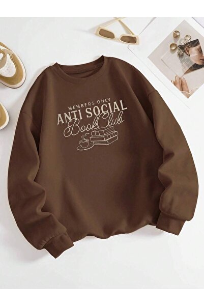 uyguntarz Unisex Antisocial Printed Crew Neck Sweatshirt