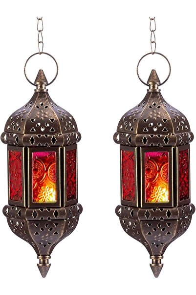 NUPTIO 2 Pcs Hanging Candle Lantern Moroccan Chandelier Retro Candle Holder M...