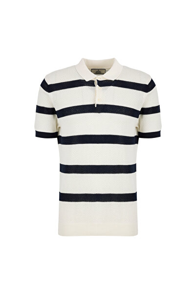 BROOKS BROTHERS Beyaz Erkek Çizgili Triko Polo T-Shirt BBSS26MKL023