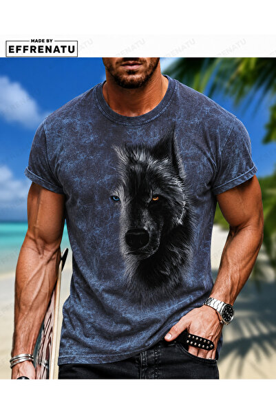 EFFRENATU Μπλουζάκι με στάμπα Giant Wolf Plus Size σε διακριτικά χρώματα