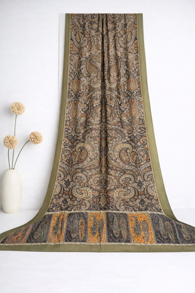 SHAWL SECRET شال قطني عرقي فاخر 2 - 52851 أخضر فاتح برتقالي