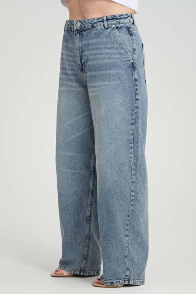 Clothes Fast Women's Blue High Waist Skater Jean Pants Wide Leg Long Length B...