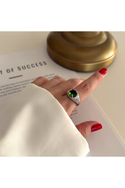 Alice İsstanbul Silver Green Stone Vintage Ring