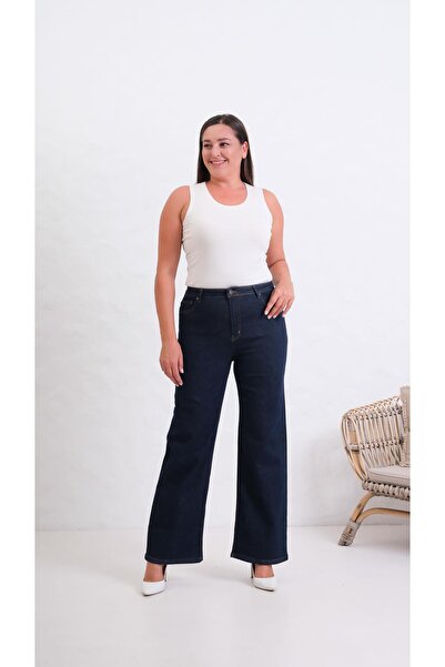 Moda Days Pantaloni de damă RINSE, mărime mare, cu talie înaltă, din denim, c...