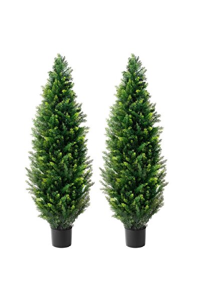 OEM Set 2 plante artificiale Cedru, Inaltime 121.9 cm, Verde, PE si Otel carb...