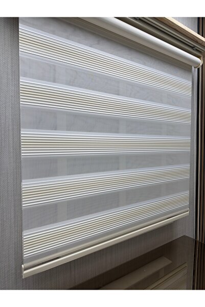 VELANORA HOME Krem Geçişli Beyaz Zebra Stor Perde – Modern Çizgili Dokulu Sto...
