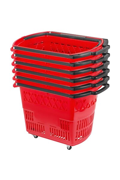 OEM Set 6 cosuri de cumparaturi, capacitate 39 l, Rosu, 4 roti pivotante, 540...