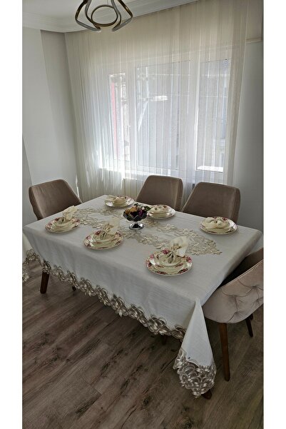 ZESA HOME Luxury Gardenia Linen 8 Seater 18 Piece Heavy Lace Stain Resistant ...