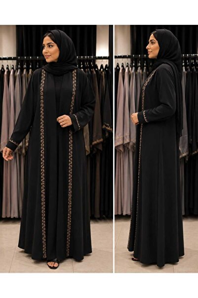 M&O 2 Elegant Black Linen Abaya with a Luxurious and Practical Design, Featur...