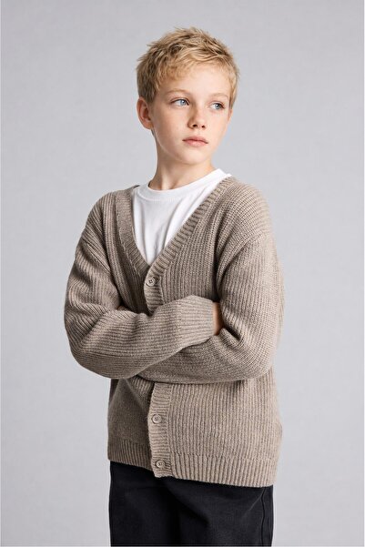 DeFacto V-Neck Ribbed Basic Knitwear Cardigan for Boys H9209A826Wn