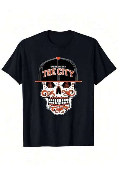 26LIK Sco Giants Sugar Skull T Shirt Black Short Sleeve Cotton Tee With Color...