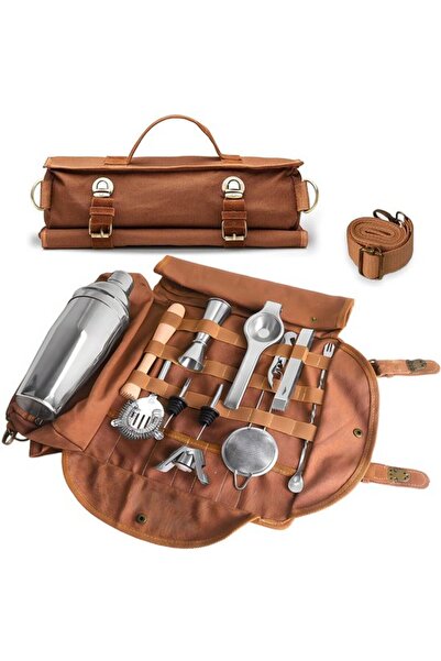 STARSTAR Bartender tool bag waxed canvas brown roll-up.