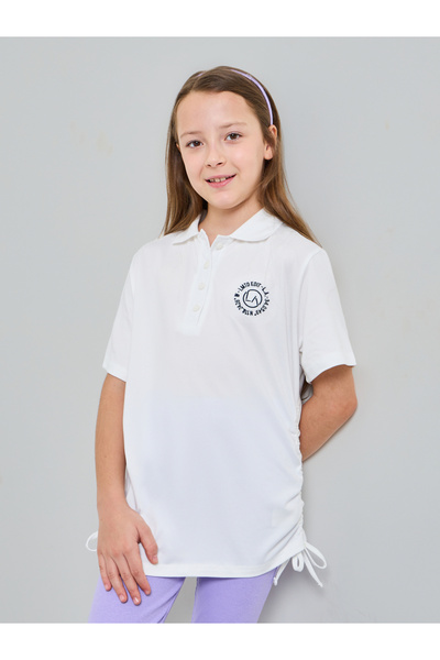 Styli Teen Girls Logo Print Ruched Sides Polo T-Shirt