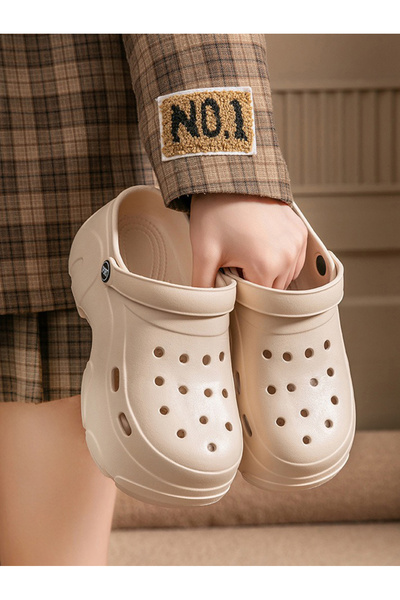 Take Two By Styli Beige Platform Comfort Clogs