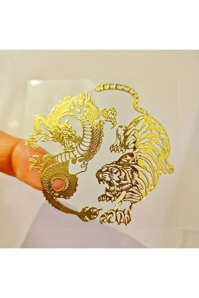 Choice Dragon and Tiger 1 Piece Dragon Vs. Tiger Metal Sticker - Gold Glossy ...