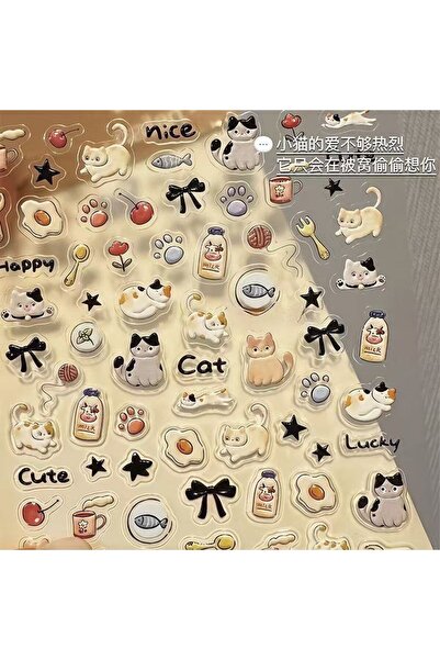 Choice1 Cat 2Pcs INS Cute Cat Dog Sticker Korean Style Cute 3D Relief Decal D...