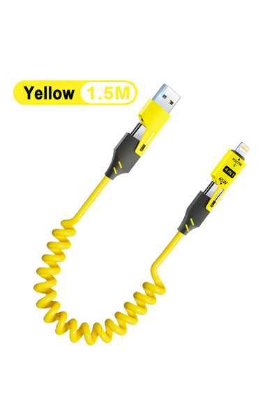 Choice1 Yellow 4 in 1 PD 27W 65W Fast Charging Spring Cable USB Type C To Typ...