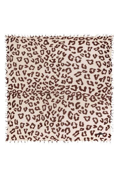 Silk and Cashmere Beyaz Jas Saf Kaşmir Desenli Kare Şal 70x70 cm