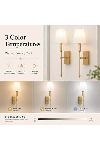 Axpeih 2 Pack Wireless Wall Sconces JK-22 3 Color Temperature Stepless Dimmin...