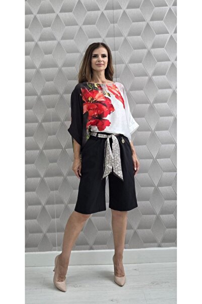 MAXORA SHOP Cotton shorts with scarf - Black