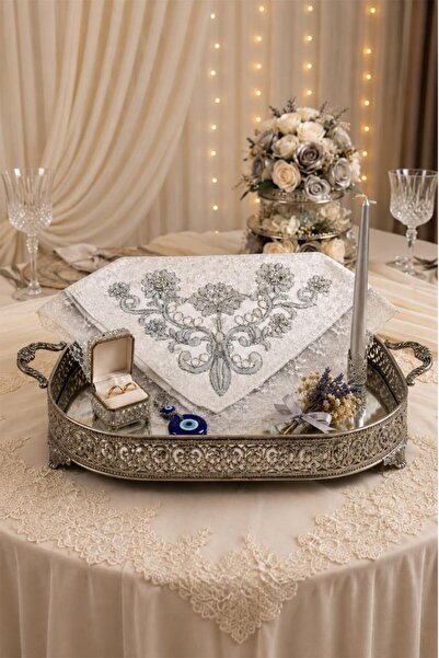 Çeyiz Diyarı Sümbül Four Corner Laced Velvet Bundle 80X80 cm Gray