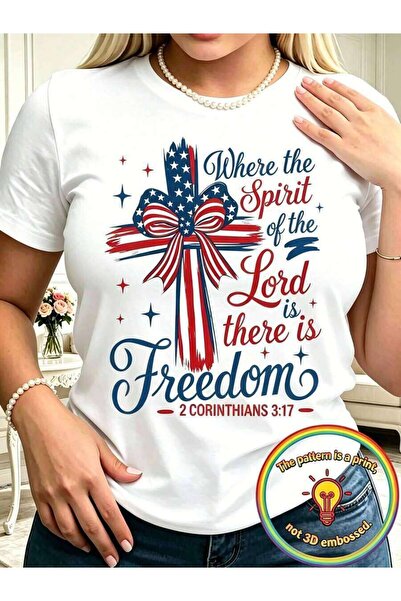 NOURAM 1pc Plus-Size Women's Summer Top With American Flag Cross & "Where Spi...