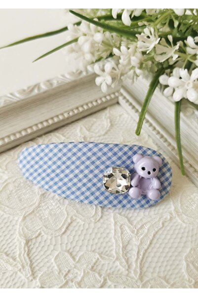Halley Concept Blue Gingham Fabric Snap Fastener with Teddy Bear Figure for C...