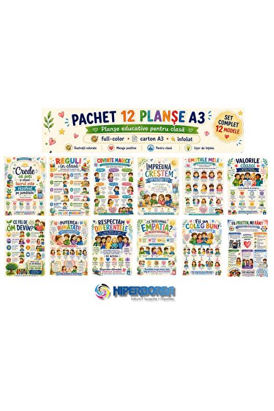hiperborea Set 12 Planșe Educative A3 pentru Clasă, Full-Color, Carton Înfoli...