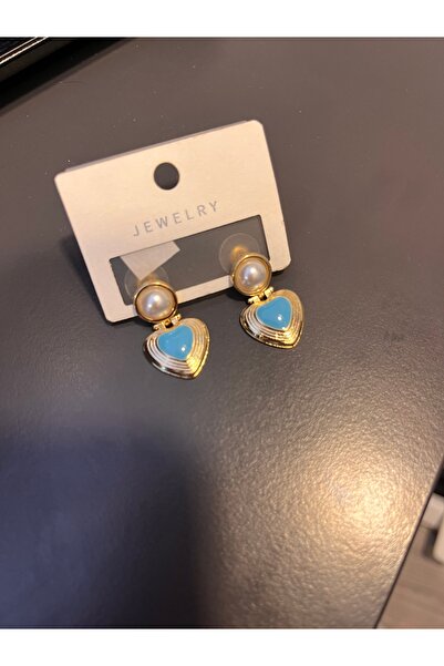gozdeasutayaccessory Blue Pearl Heart Earrings