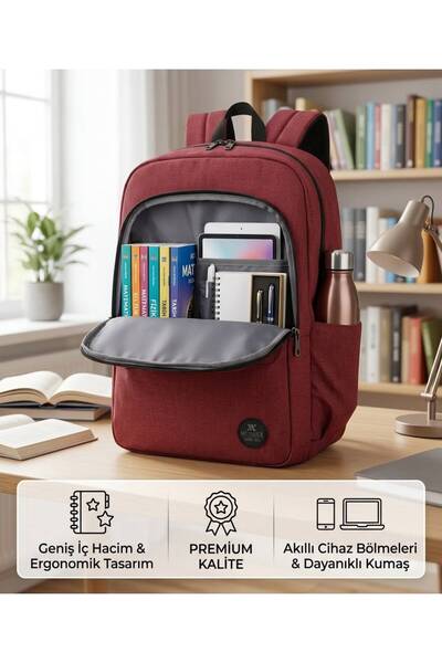 tüftürük Smart Bag Usb Şarj Girişli Akıllı Laptop Sırt Çantası Bordo