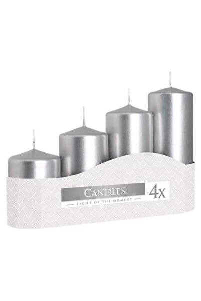 LCA Set 2 x Lumanare Stalp Argintie 5cm x h 7cm / 9cm / 11cm / 13cm