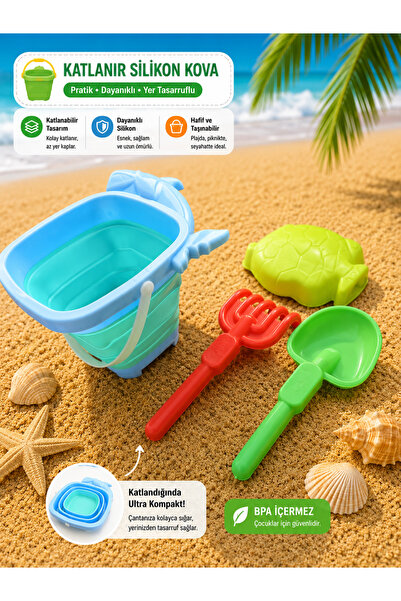 MUBX 4 Piece Silicone Folding Large Size Beach Sea Bucket Castle Play Set