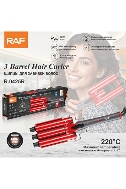 RAF مكواة تجعيد الشعر ثلاثية الأسطوانات بقوة 60 واط، 220 درجة مئوية، مموجة سي...