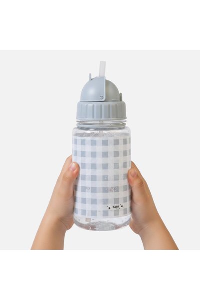 saro Water Bottle and Lunch Box Set - Checkered - Gray
