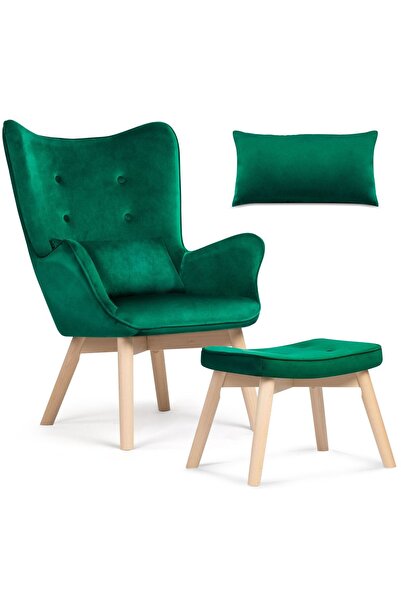 SOFOTEL Fotoliu nordic cu spătar înalt și taburet, verde închis