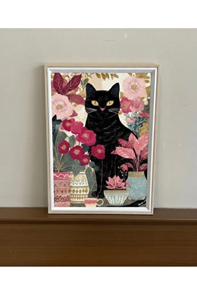 Siyah Kedi Figürlü Poster / Duvar Posteri / Çerçevesiz Bohem Pinterest Poster