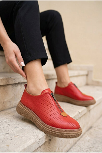 Mammamia 7585 Genuine Leather Casual Women's Shoes-Red