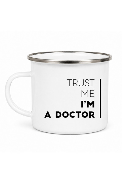 OEM Cana emailata Trust me I'm a Doctor, metal emailat, alb