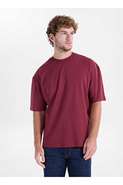 Ted Baker Bordo Erkek Bisiklet Yaka Oversize T-Shirt TBMRTS2074