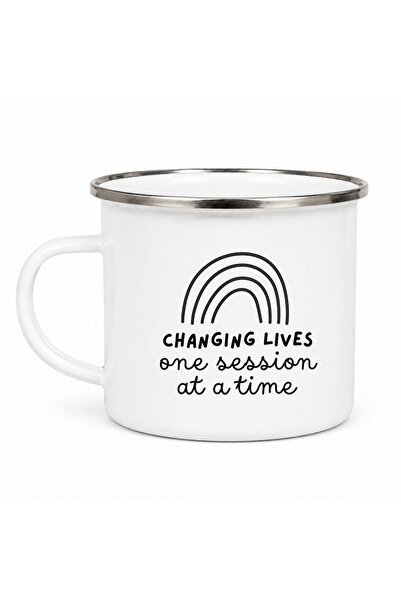 OEM Cana emailata Changing lives one session at a time, metal emailat, alb