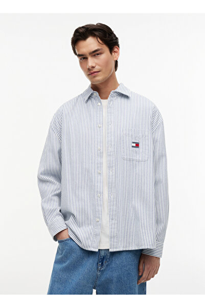 Tommy Jeans Mavi Erkek Oversized Çizgili Gömlek DM0DM23138C63 TJM OVERSZ STRI...