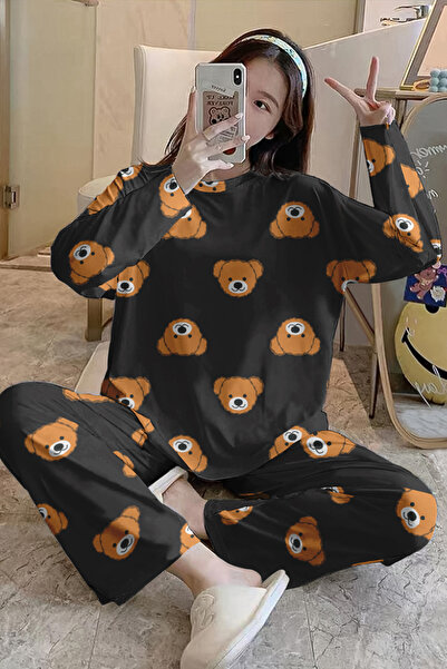 kuzey homewear Σετ μακρυμάνικη πιτζάμες Brown Bear Supersoft Basic Μονό Τζέρσεϊ