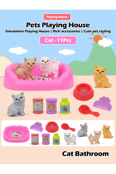 Choice 11pcs Cat bathroom Kids Pet Care Pretend Play Set, Montessori Educatio...