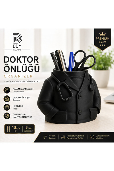 DDM GLOBAL Doctor's Apron Pen Holder Organizer Black – Doctor-Themed Desktop ...