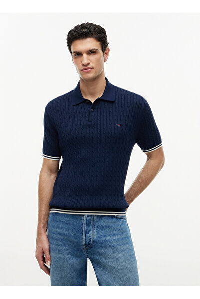 Tommy Hilfiger Lacivert Erkek Polo T-Shirt MW0MW40701DCC_CABLE KNITTED S/S PO