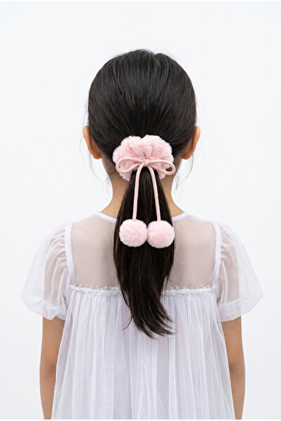 Katia&Bony Girl's Furry Rubber Buckle with Pompom Accessory Light Pink