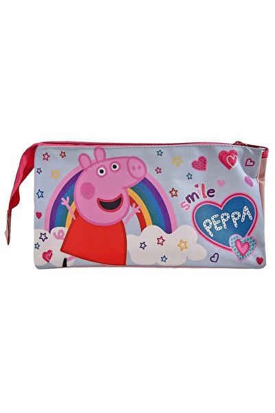 Peppa Κασετίνα Κυλινδρική Επίπεδη με 3 Θήκες και ένα Φερμουάρ γουρουνάκι
