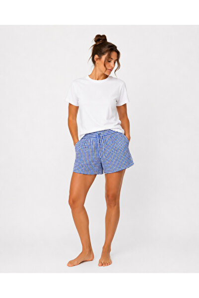 WOLF & ROCK Women's Plaid Patterned Elastic Waist Shorts – Comfortable Fit, with Pockets