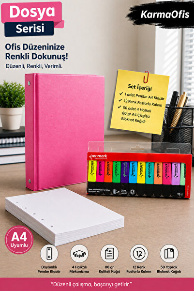 KarmaOfis A4 set roze registratora sa 4 prstena – 6 neon boja, 6 pastel boja,...